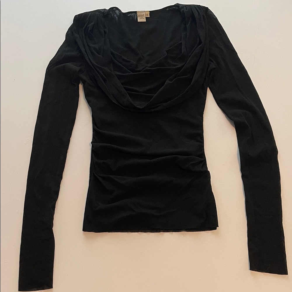 Anthropologie Sweet Pea Y2K mesh ruched long sleeve top